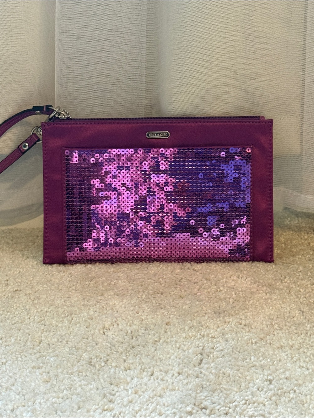 Coach Metallic Purple Sequin Wristlet Clutch